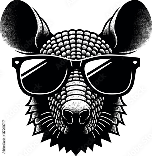 Armadillo with Glasses vector black silhouette print design