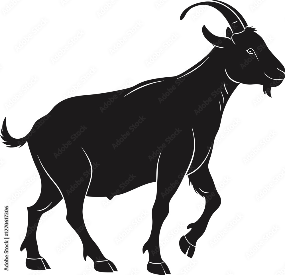 Fototapeta premium Goat silhouette vector illustration, Qurbani goat symbol, farm animal, livestock, agriculture, Eid sacrifice, rural farm, nature icon, traditional animal, livestock design
