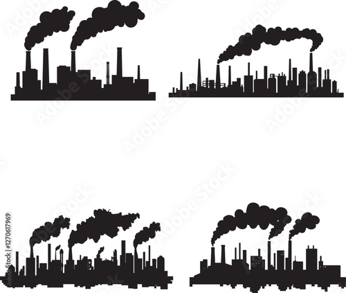Silhouette of Polluted city Skyline with smoking industries