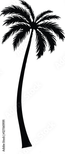 Palm tree silhouette vector illustration, tropical beach landscape, coconut palm icon, summer holiday design, exotic island sunset scene, black palm tree isolated