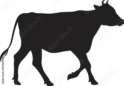 Cow silhouette vector illustration, Qurbani cow symbol, farm animal, livestock, Eid sacrifice, agriculture, rural farm, meat, nature icon, traditional animal design.
