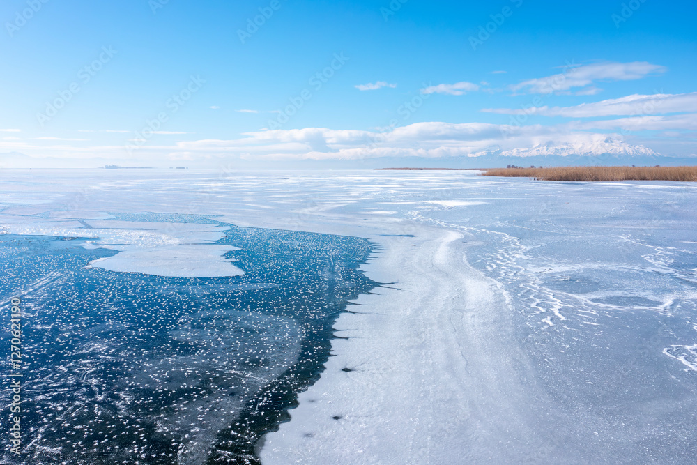 The frozen view of Beysehir Lake in Konya Province