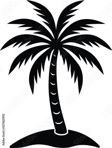 Palm tree silhouette vector illustration, tropical beach landscape, coconut palm icon, summer holiday design, exotic island sunset scene, black palm tree isolated