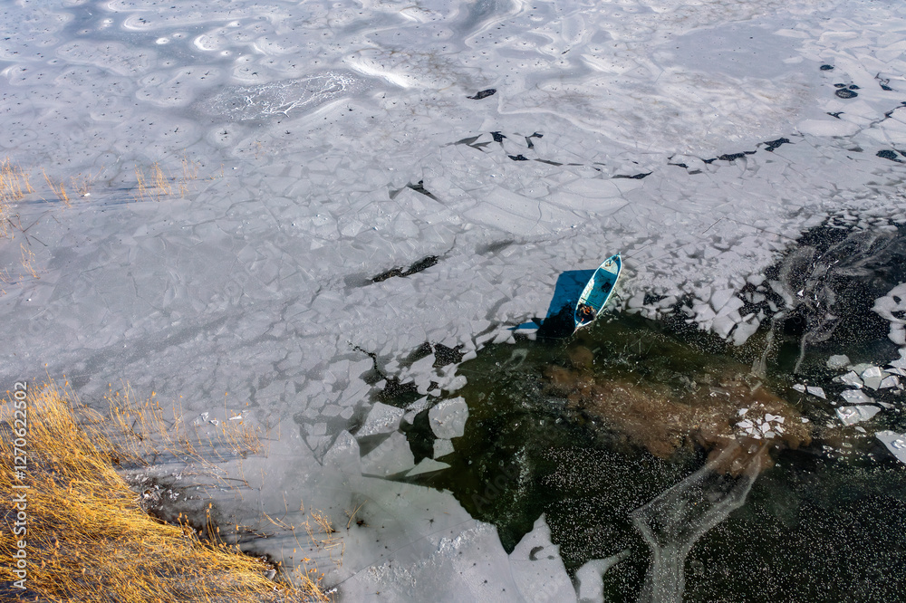 The frozen view of Beysehir Lake in Konya Province