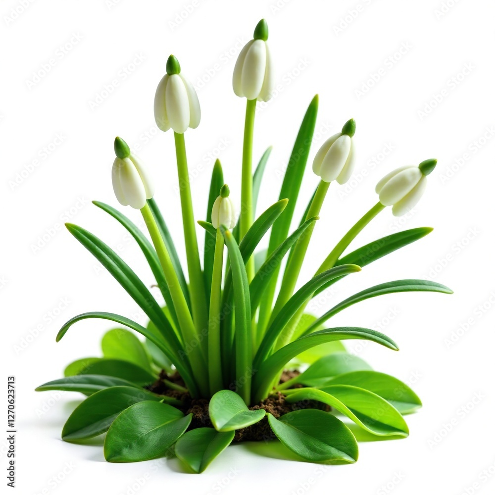 Foliage of wild garlic with bulbous ramsons, isolated on white background, forest, foliage, spring Foliage of wild garlic with bulbous ramsons, isolated on white background, forest, foliage, spring