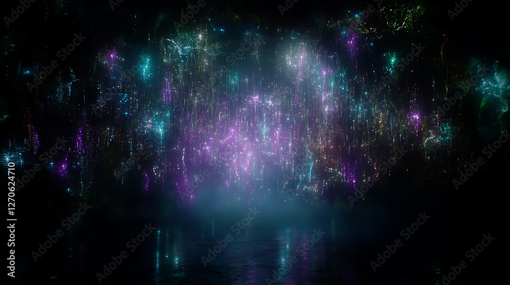 Fototapeta premium Ethereal Cascade of Light and Color Reflections Mesmerizing Cosmic Aurora Borealis Displaying Magic