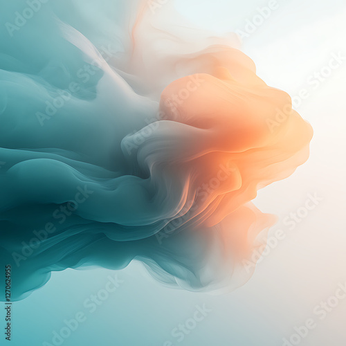 Ethereal Cascade of Teal and Peach Hues Flowing Together in Abstract Harmony Serene and Calming