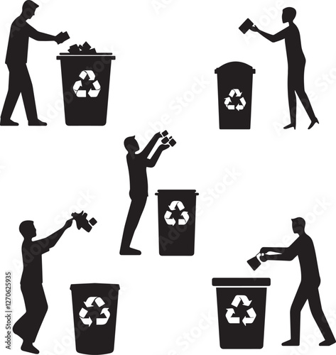 Silhouette of Person throwing Waste into the Trashbin