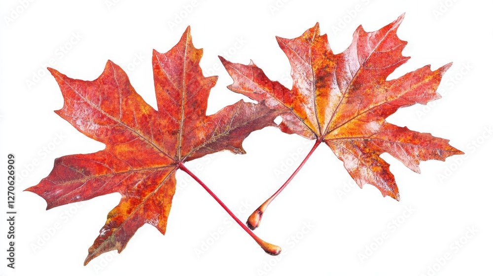Fototapeta premium Autumn leaves showcase vibrant colors in a stunning arrangement evoking the essence of seasonal change and nature's artistry in a tranquil setting