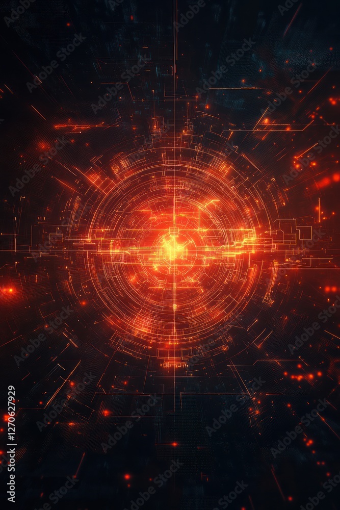 Fototapeta premium Abstract digital vortex with glowing red elements
