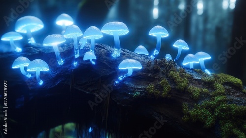 Exploring glowing mushrooms in a mystical forest nature photography enchanted environment close-up view