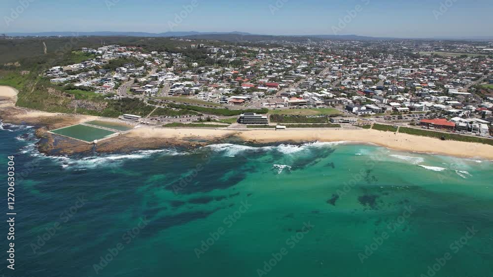 Turquoise Seascape Of Merewether Beach In New South Wales, Australia - Aerial Shot
