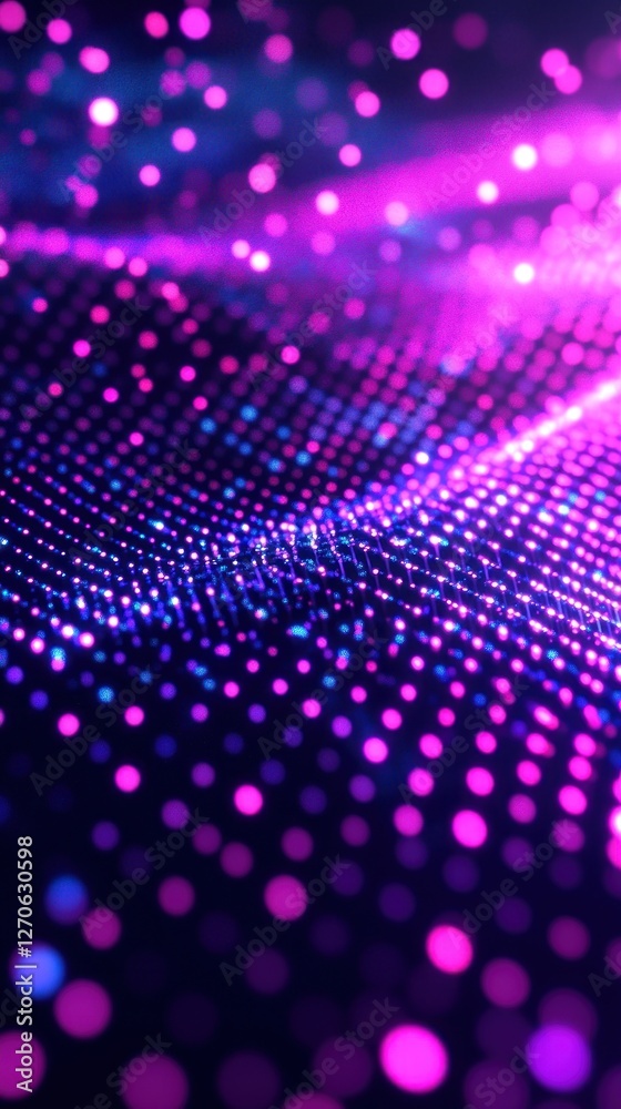 Abstract visualization of vibrant purple and blue dots creating a wave-like pattern, suggesting depth and motion Abstract visualization of vibrant purple and blue dots creating a wave-like pattern, suggesting depth and motion