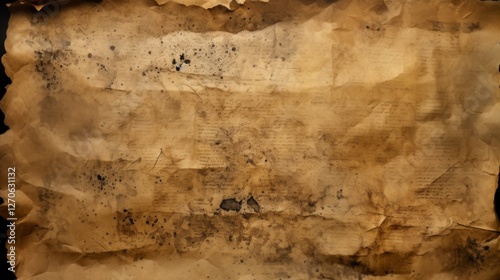A heavily stained old paper with dark spots and a rough, distressed texture