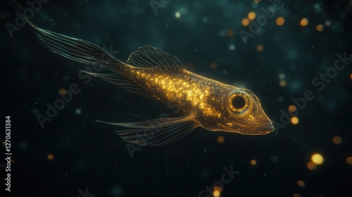 Golden fish swimming in a mystical underwater world digital art aquatic environment medium viewpoint