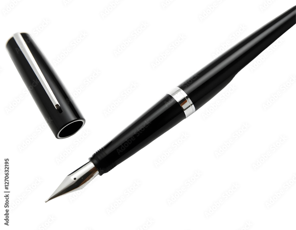 Realistic black fountain pen isolated on transparent background