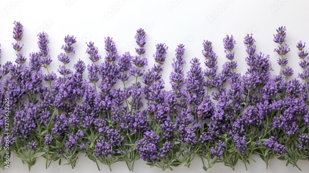Naklejka premium Lavender Flower Field with Purple Blooms in Full Bloom on Isolated White Background. Generative AI