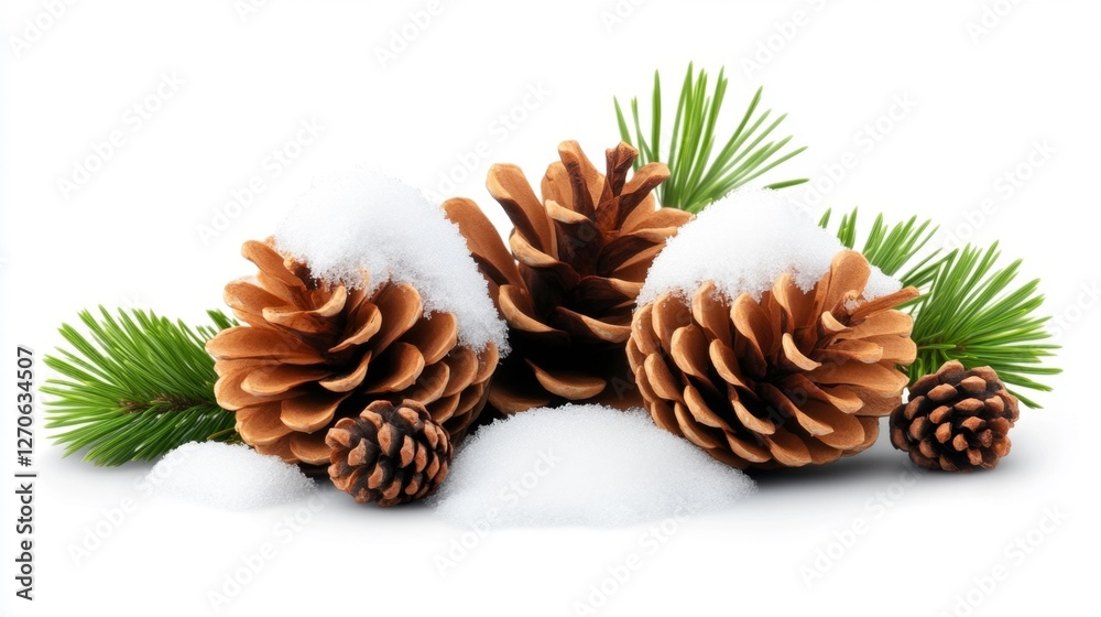 Pinecones with snow on a white isolated background. Generative AI Pinecones with snow on a white isolated background. Generative AI