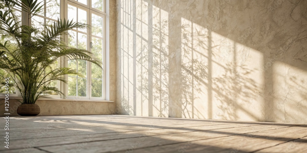 Obraz premium Surreal Minimalist Photography of Blurred Natural Light Windows with Shadow Overlays for Abstract Backgrounds and Product Presentation