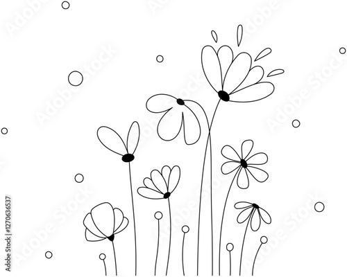 Abstract linear flowers with large buds and petals. Cute flowers for coloring.