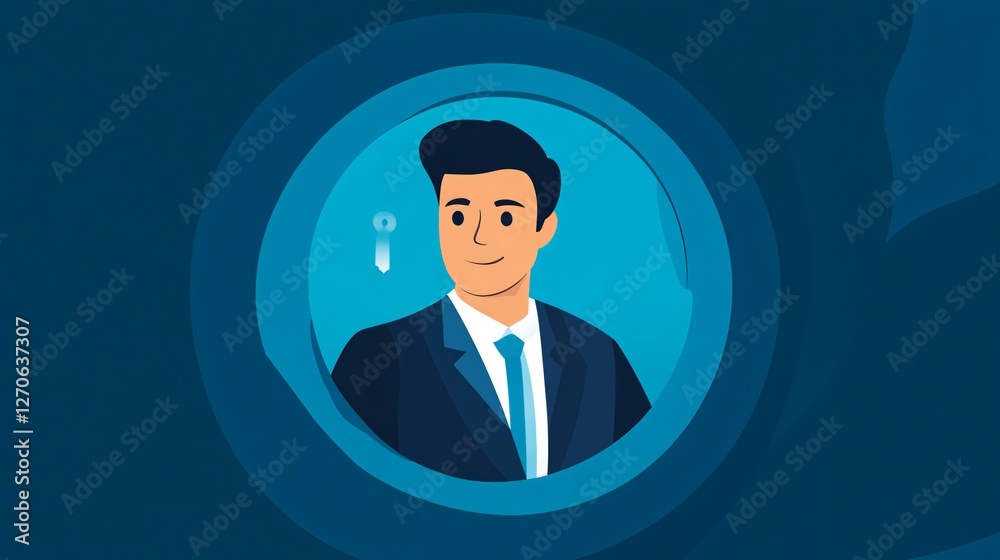 Young Businessman Peering Through a Keyhole to Find Solutions Young Businessman Peering Through a Keyhole to Find Solutions