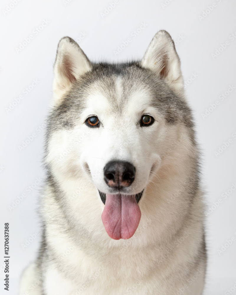 white and gray husky in studio with white background white and gray husky in studio with white background