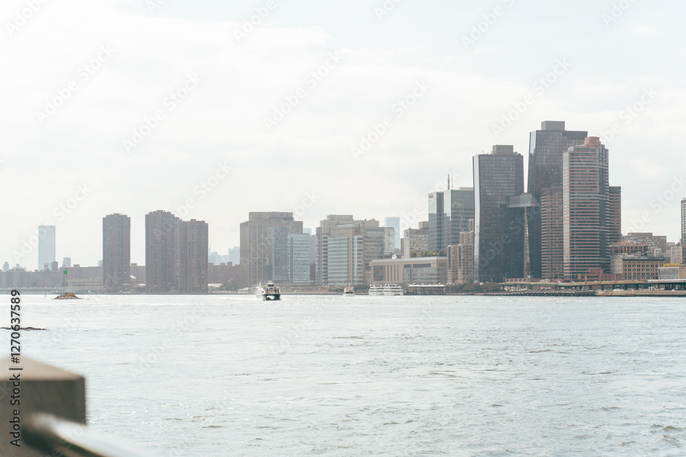 City skyline and waterfront activity in New York City during Aut City skyline and waterfront activity in New York City during Aut