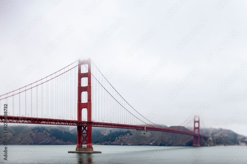 Golden Gate bridge on a foggy morning tilt-shift Golden Gate bridge on a foggy morning tilt-shift