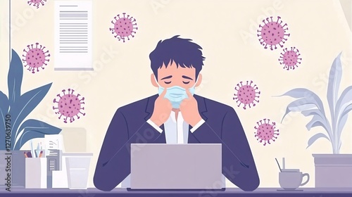 Sick Leave Concept: Male Employee Calls in Sick to Work