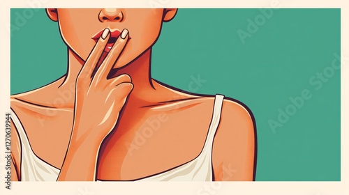 Woman Silencing Herself: Gesture of Secrecy and Shame