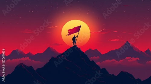 Torn Red Flag Silhouette with Person Holding
