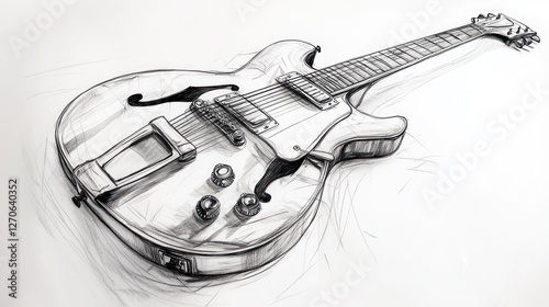 Obraz na płótnie Detailed, realistic, hand-drawn sketch of an electric guitar. w salonie