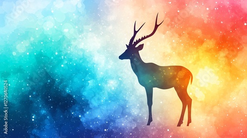 Antelope Silhouette on Vibrant Watercolour Background