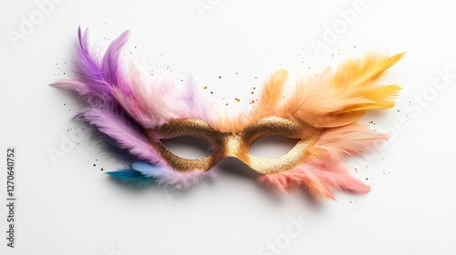 Vibrant Carnival Mask with Colorful Feathers and Glittering Decoration. Generative AI photo