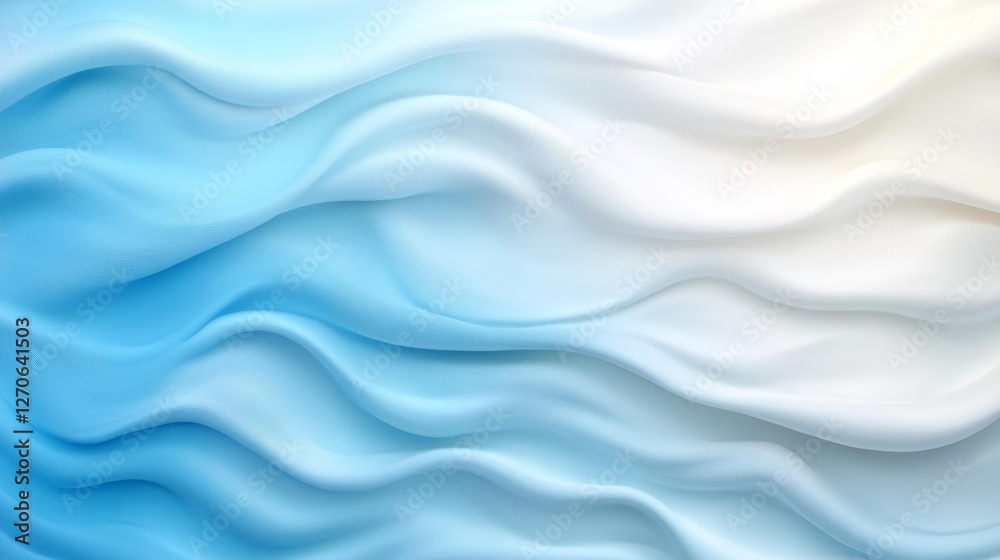 Fototapeta premium Flowing blue waves with a soft gradient of white creating a serene and calming effect. Generative AI