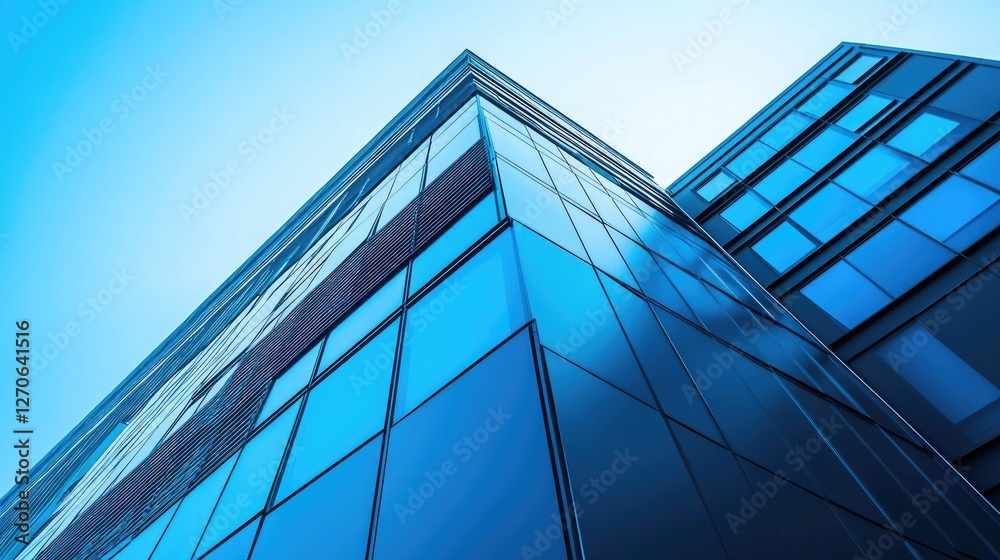 Modern building architecture, a close-up of the corner in a blue tone Modern building architecture, a close-up of the corner in a blue tone