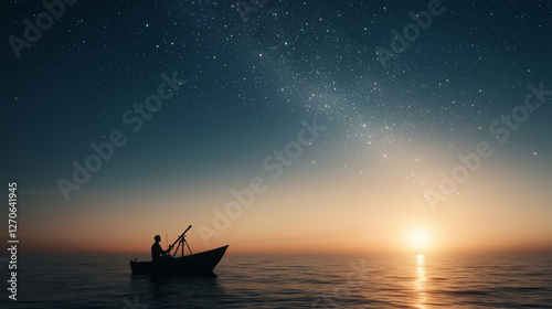 A sailor using a sextant to navigate by the stars at night