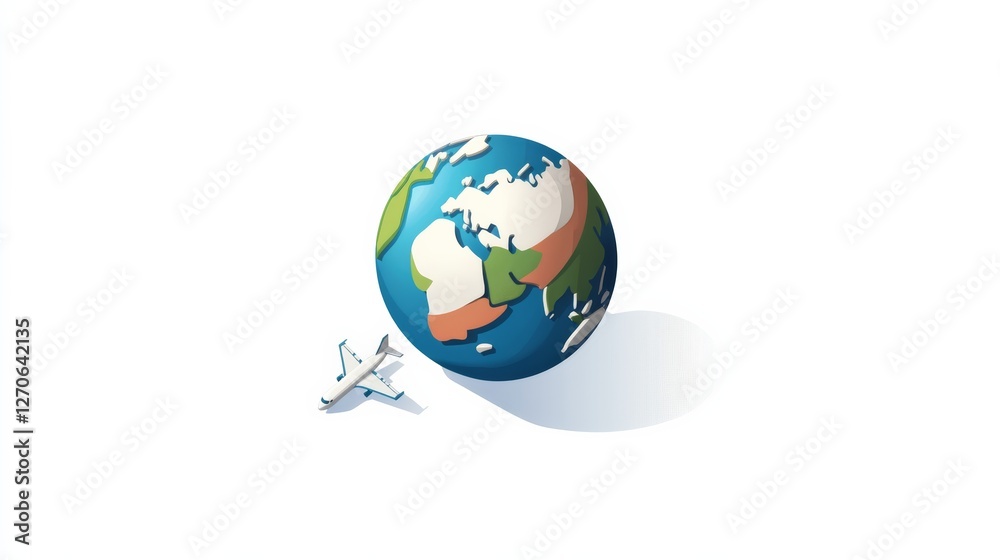travel logo with flight and simple global like structure flight rounding earth in isometric form white background travel logo with flight and simple global like structure flight rounding earth in isometric form white background