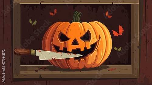Terrifying Sinister Pumpkin Head Halloween Character Holding Knife