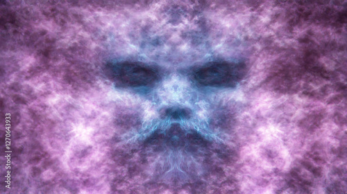 Ethereal Visage in Cosmic Dust A Mystical Face Formed from Nebulous Clouds and Interstellar Light photo