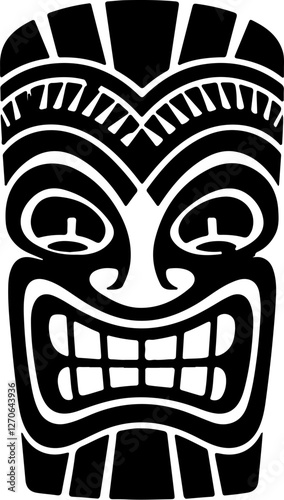 Tiki totem mask, Hawaiian indigenous vintage ritual mack.  Hawaiian totems made wood and stone for bars and resorts for paradise holidays. Vector illustration