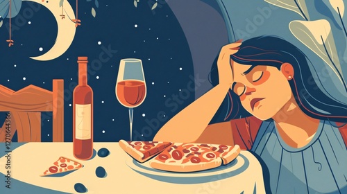 Visual Representation of Sleepless Woman Experiencing Insomnia
