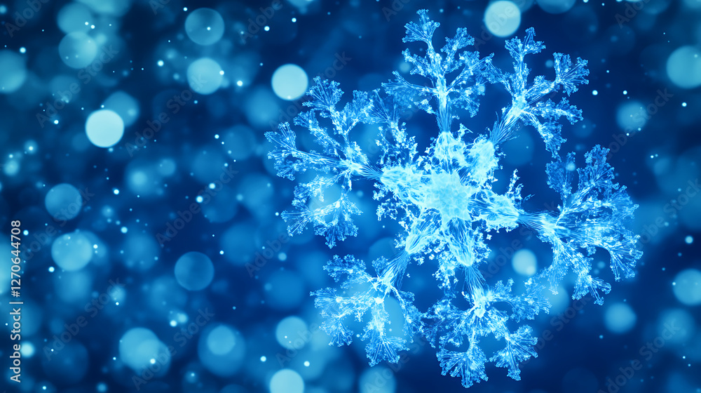 Fototapeta premium Ethereal Winter Snowflake Flurry in Cyan Blue Tones Against a Dreamy Bokeh Backdrop for Seasonal Cheer