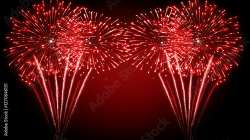 Explosive Red Fireworks Celebration Display Against Dark Backdrop Festive Event Design Element