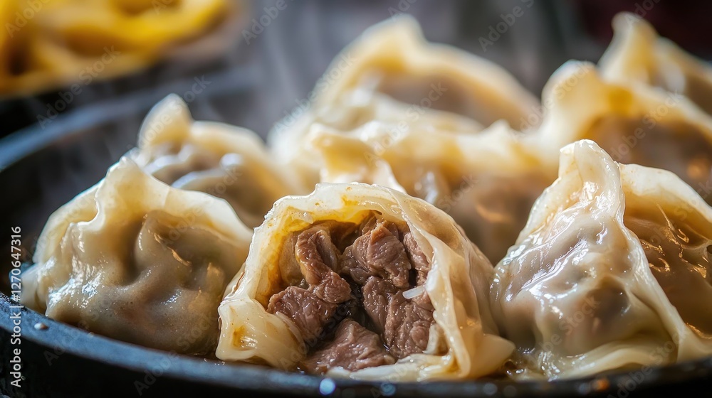 Steaming delicious chinese dumplings filled with beef and vegetables Steaming delicious chinese dumplings filled with beef and vegetables
