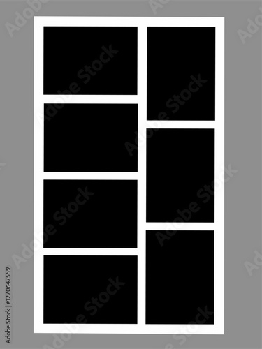 Blank photo frame, vector collage template layout of seven photo frames
