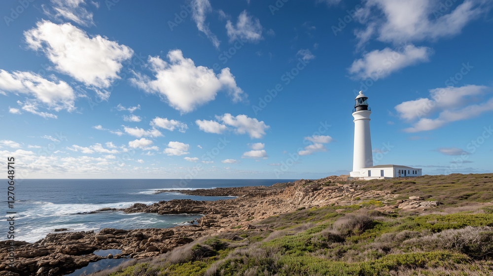 Lighthouse on the coast where two oceans converge Lighthouse on the coast where two oceans converge