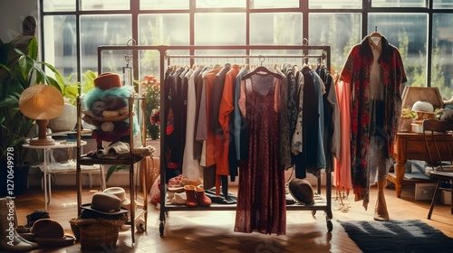 Stylish Thrift Store Filled with Vintage Clothing Racks Accessories and Decor for Eco Friendly and Affordable Sustainable Shopping Experience