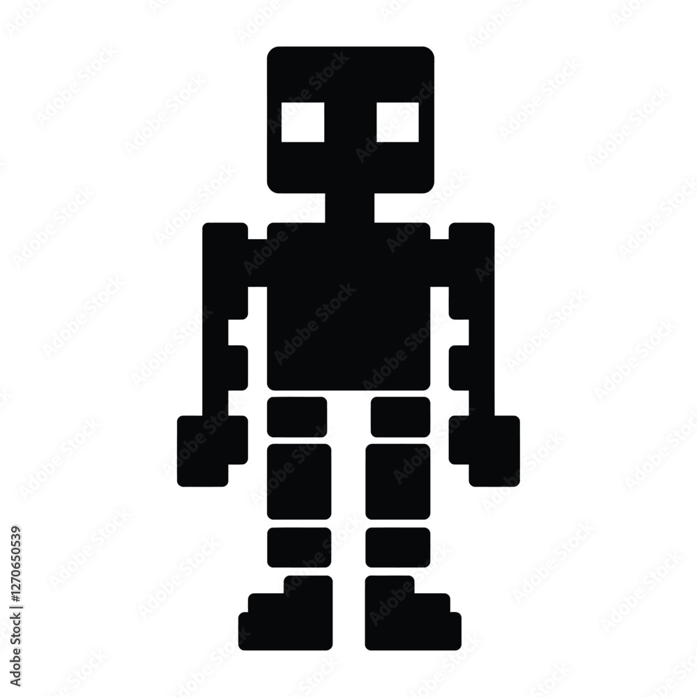 Fototapeta premium Pixel robot silhouette vector icon illustration
