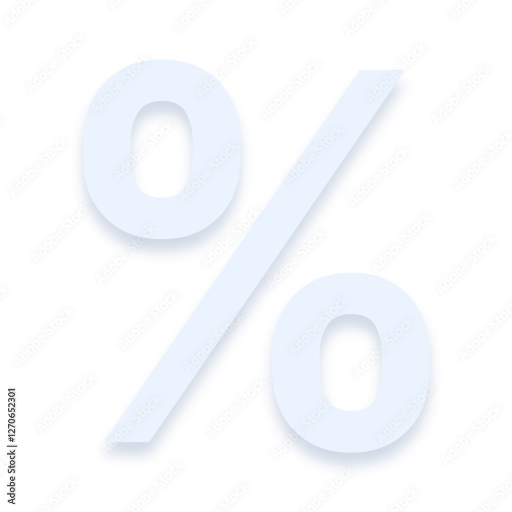 Light blue % percent sign with a soft shadow down on transparent background Light blue % percent sign with a soft shadow down on transparent background